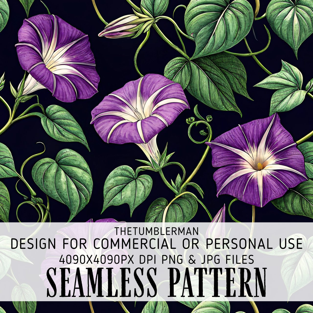 Purple Morning Glory Tumbler Design, Watercolor Flower Digital Paper, Floral Junk Journal, Printable Tumbler PNG, Digital Scrapbook