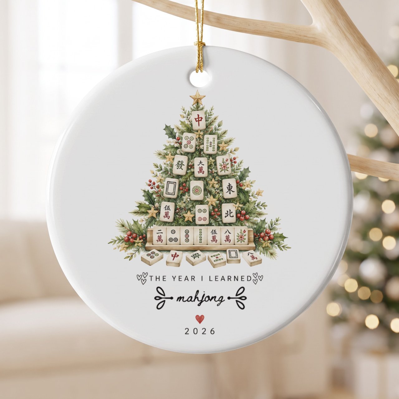 Mahjong Christmas Ornament 2026 The Year I Learned Mahjong Tile Tree Holiday Keepsake Gift for Mahjong Player Game Night Group Exchange