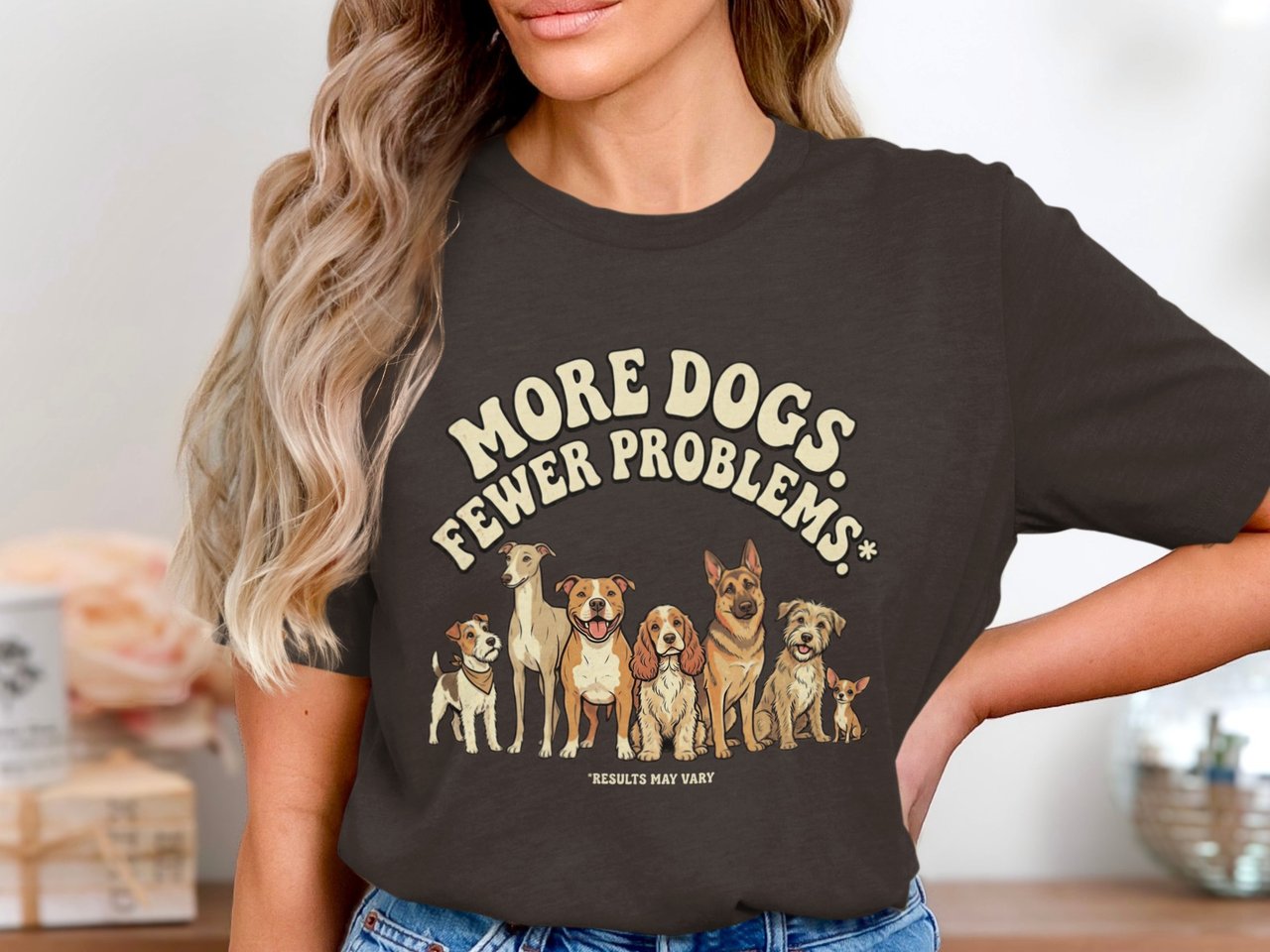 More Dogs Fewer Problems T-Shirt, Funny Dog Lover Gift, Retro Dog Mom Tee, Cute Dog Breeds Pet Owner Apparel