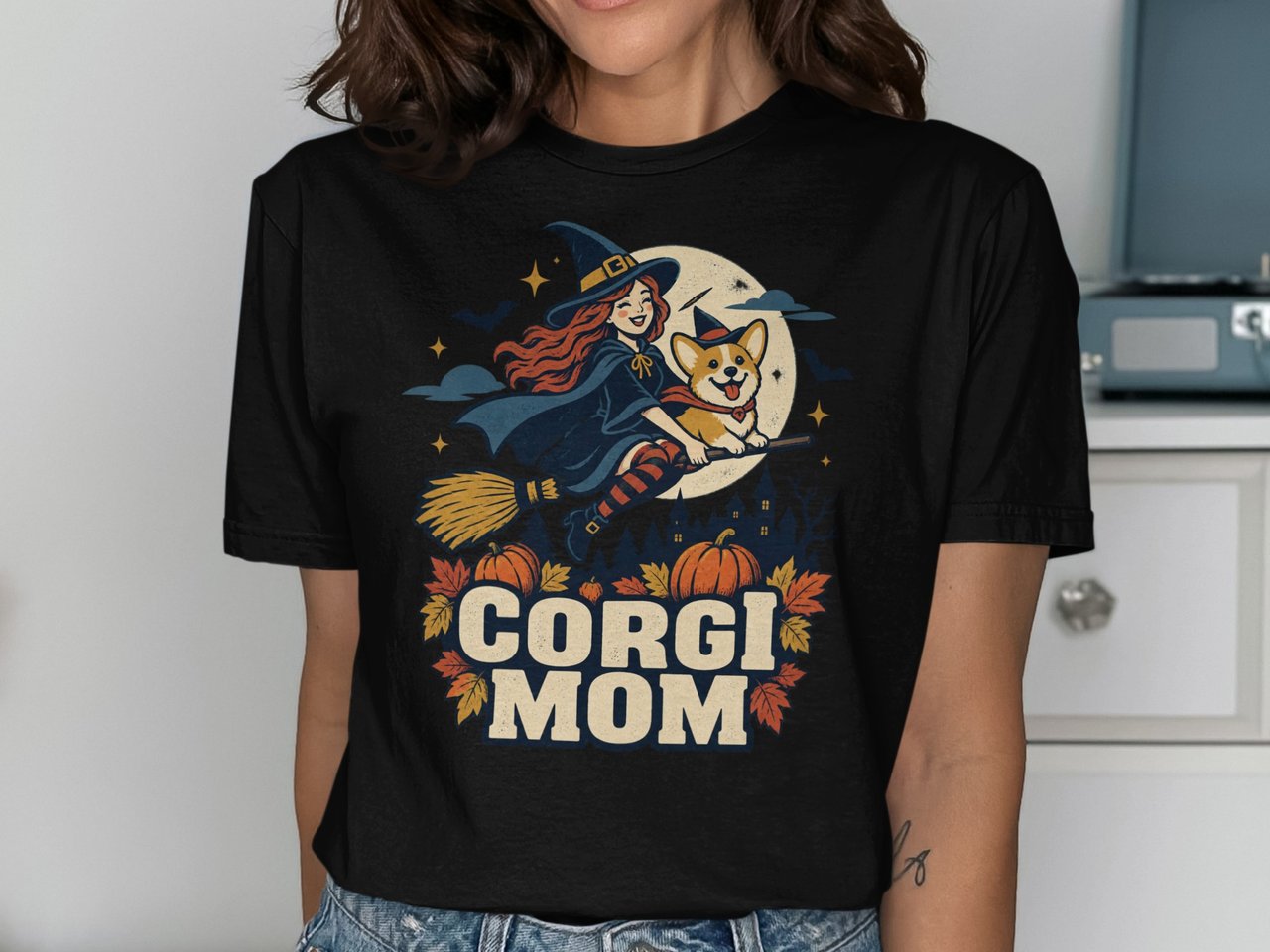 Corgi Mom Halloween Witch Tee