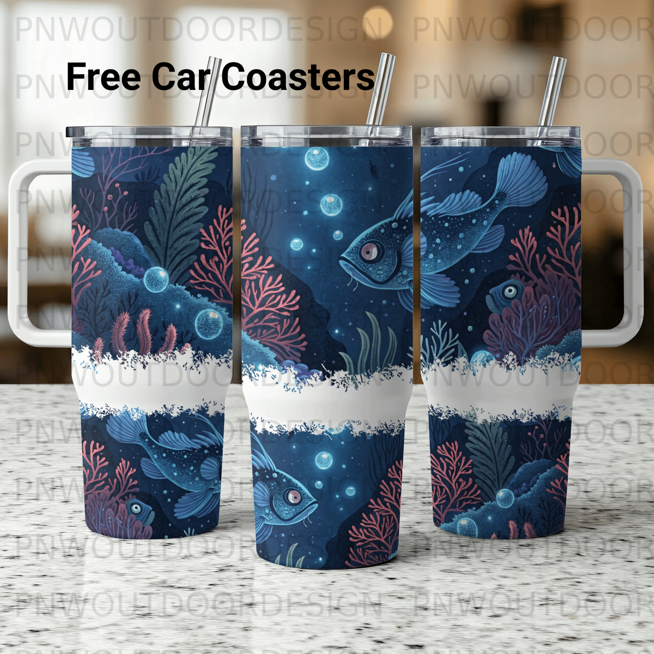 Deep Sea Ocean Tumbler Wrap Digital Design 40oz | Marine Life Sublimation PNG | Under The Sea Seamless Tumbler File