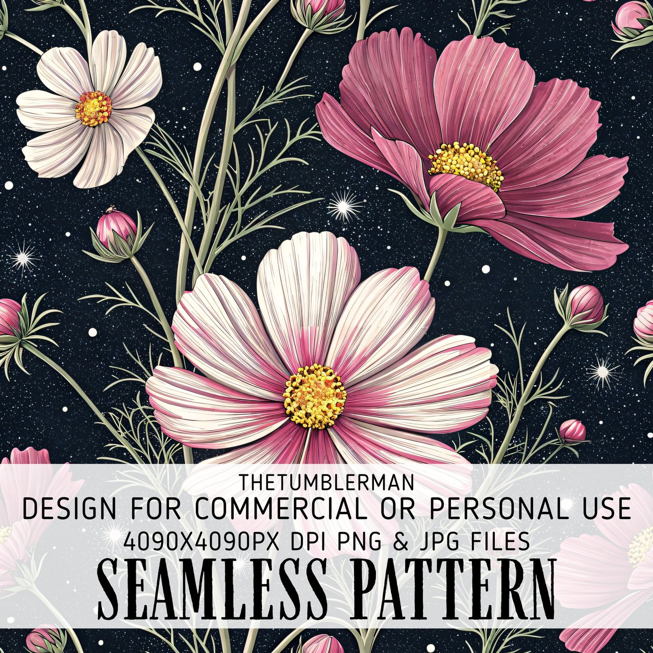 Cosmos Flowers Tumbler Design, Watercolor Floral Digital Paper, Junk Journal, Pink White Flowers Printable Tumbler Png, Scrapbooking Paper