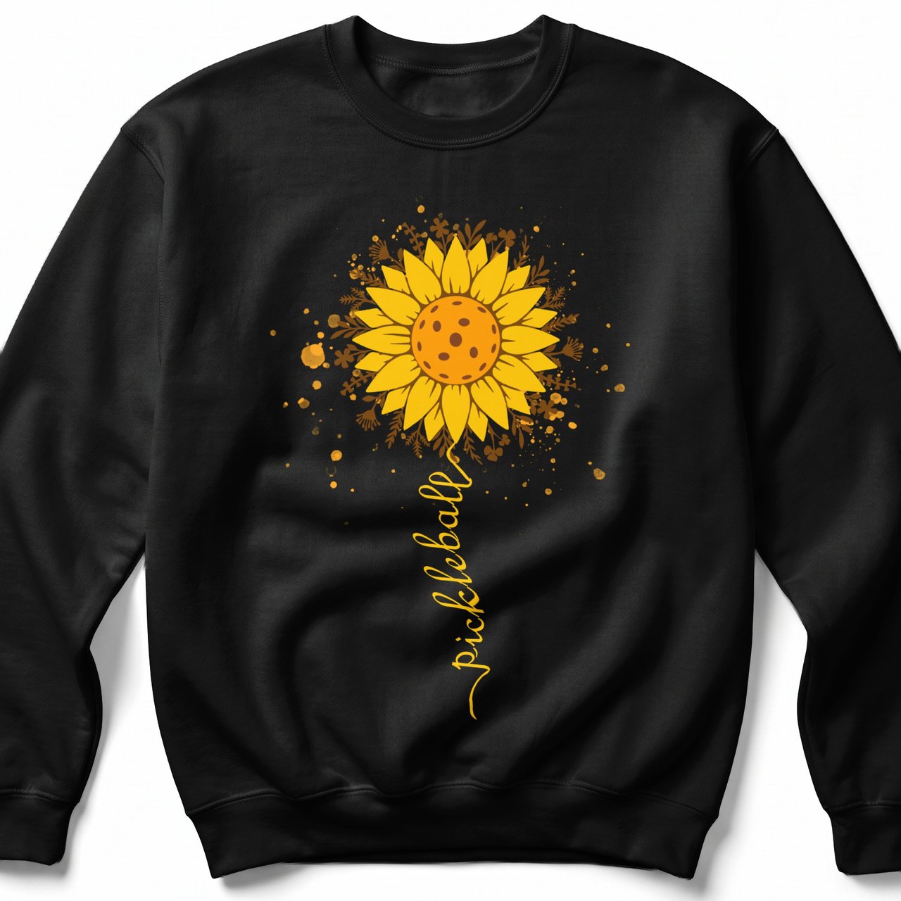 Pickleball Gildan Crewneck Sweatshirt, pickleball Sunflower Botanical Art, Chilly Morning Court Warm Up