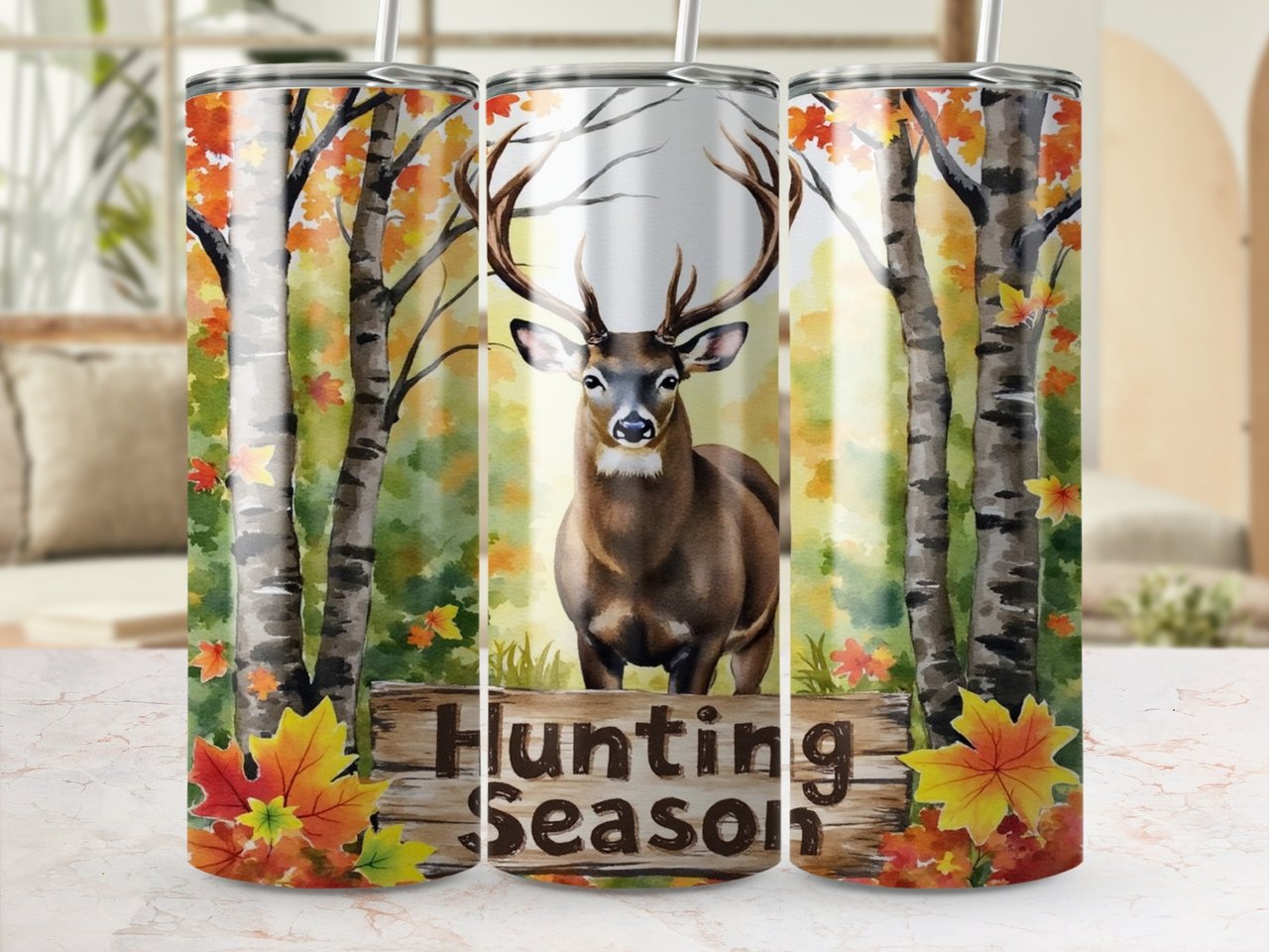 Hunting Season 20oz Tumbler Wrap, Deer Fall Tumbler Design, Autumn Leaves Tumbler, Watercolor Tumbler for Hunters, Gift for Him