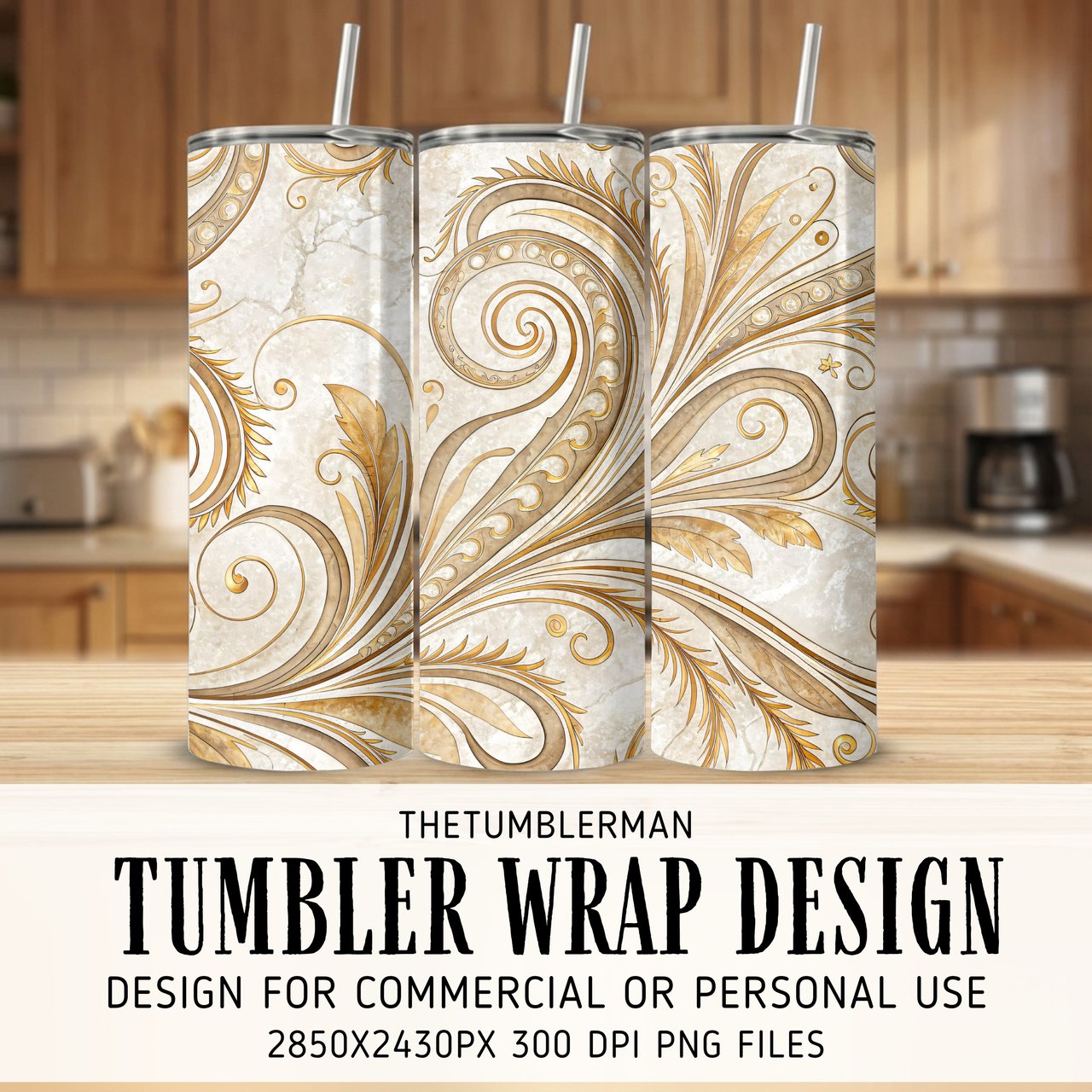 20 oz Skinny Tumbler Wrap, Gold Floral Sublimation Design, Straight and Tapered Wrap, Marble Texture, Tumbler Digital Download, Elegant