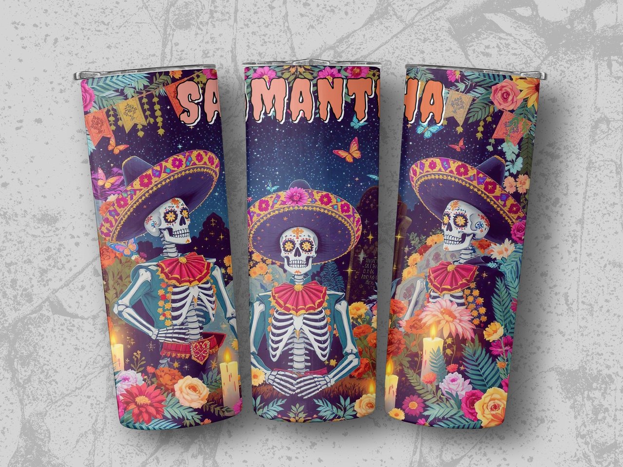 Personalized Halloween Tumbler, Day of the Dead Tumbler, Halloween Skeletons, Custom Name Tumbler, Fiesta Skull Tumbler, Sugar Skull Gift