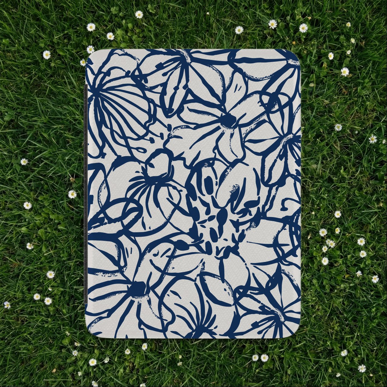 Navy Floral Line Art Kindle Case