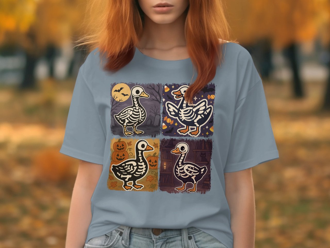 Halloween Duck Skeleton T-Shirt, Spooky Goose Tee, Autumn Fall T-Shirt, Funny Halloween Gift, Costume Shirt, Halloween Party Shirt