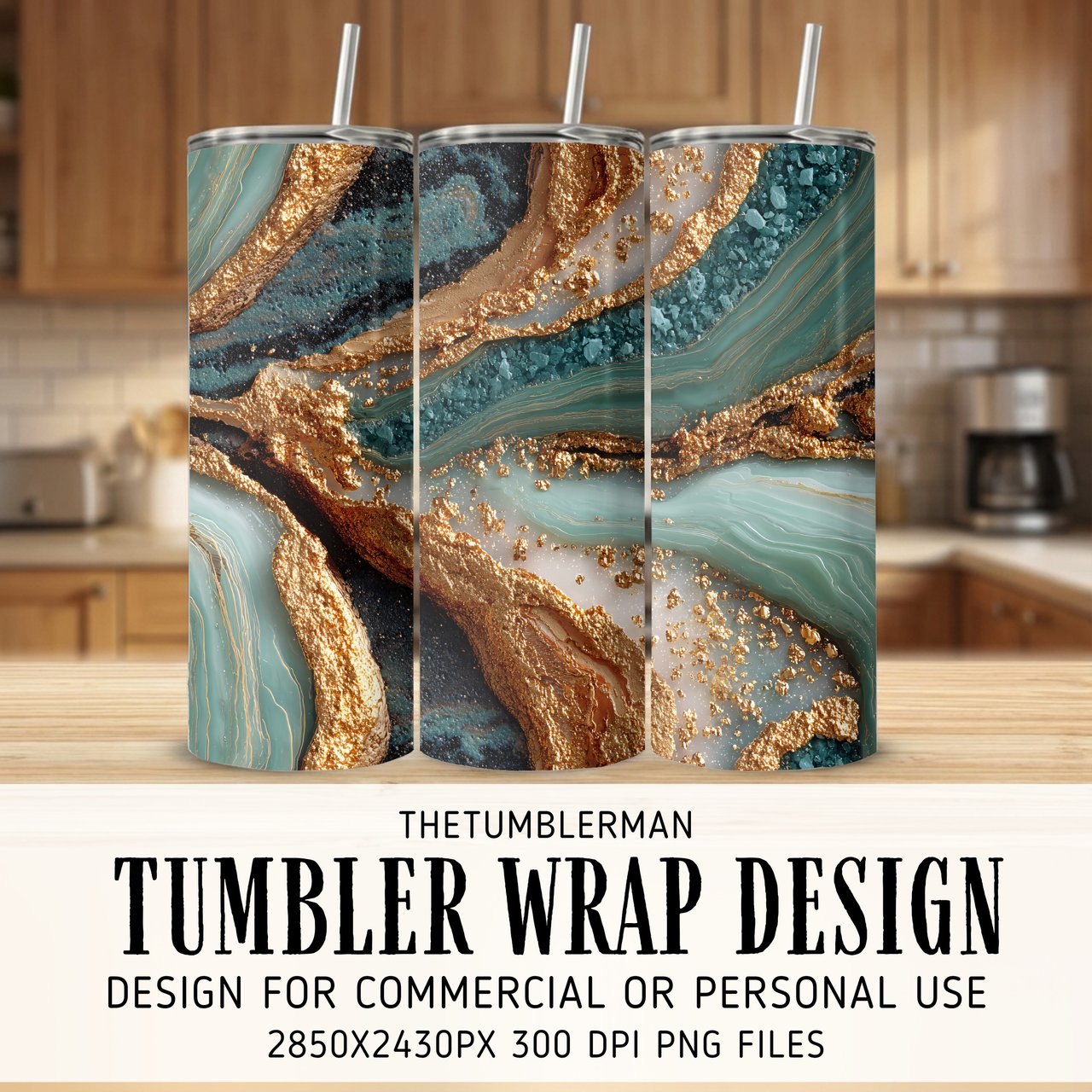 20 oz Skinny Tumbler Wrap Sublimation Design, Gold Glitter Teal Marble, Straight and Tapered Wrap png, Digital Download Tumbler