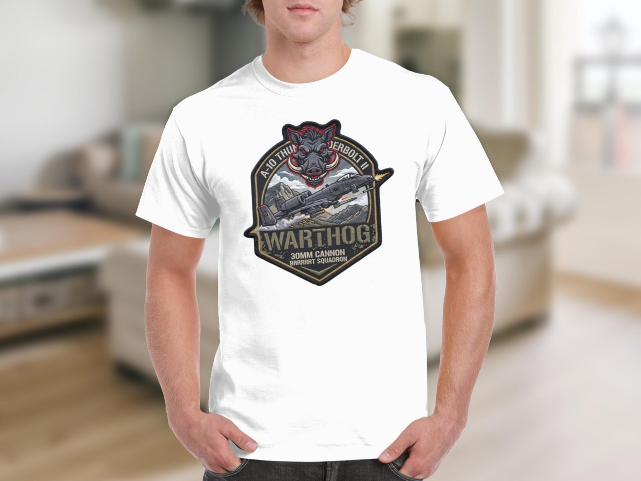 A-10 Warthog T-Shirt, Thunderbolt II Military Aviation Tee, Brrrrt Cannon Fighter Jet Graphic, Pilot Veteran Gift for Him, USAF Air Force