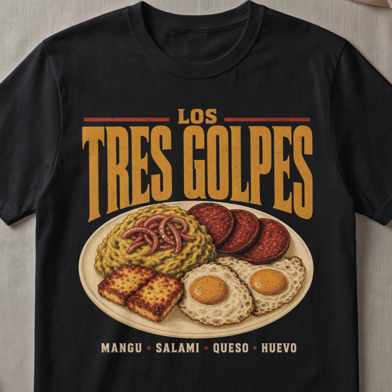 Los Tres Golpes T-Shirt – Dominican Breakfast & Food Tee