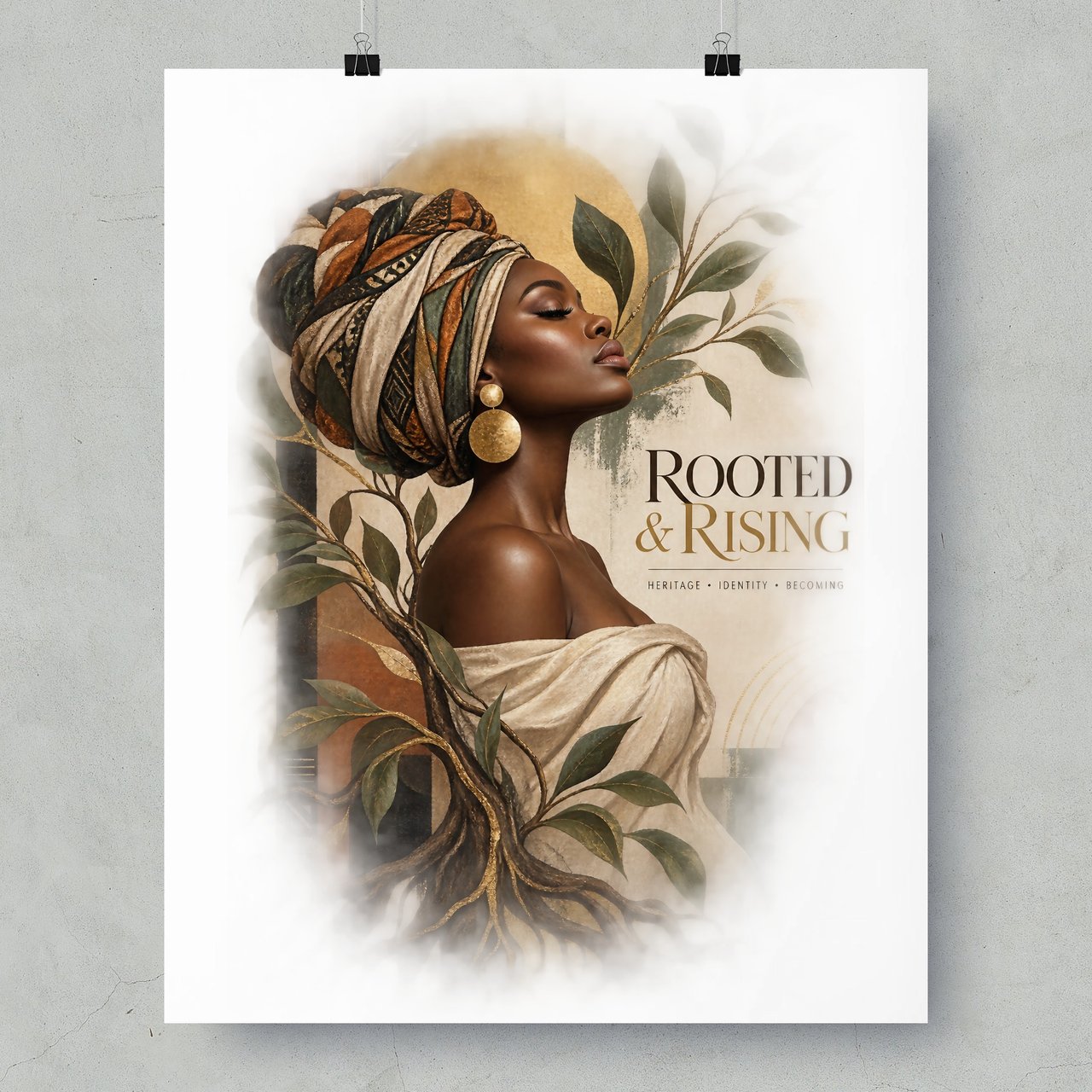 Black Woman Art Framed Poster, Rooted and Rising African Wall Art Print, Boho Melanin Wall Decor, Afrocentric Heritage Botanical Poster