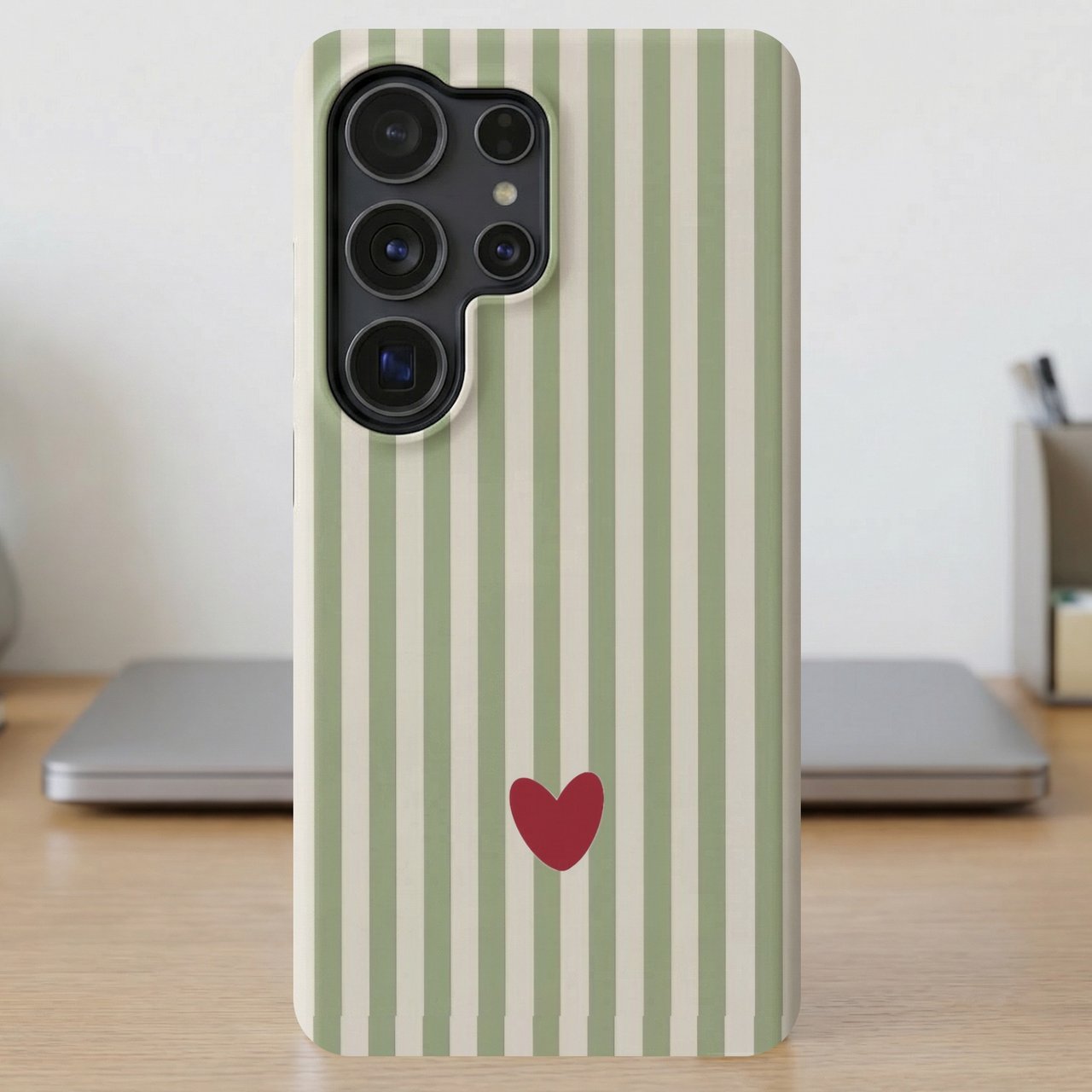 Green Striped Red Heart MagSafe® Phone Case