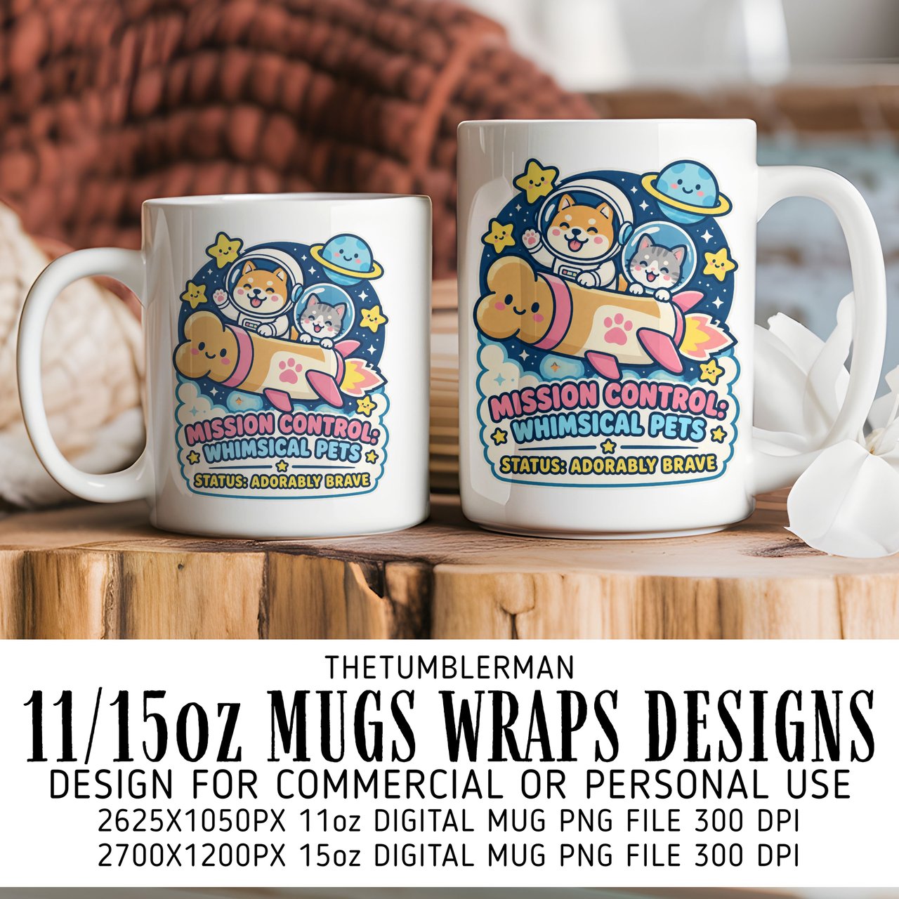 Whimsical Pets Mission Control Mug Wrap