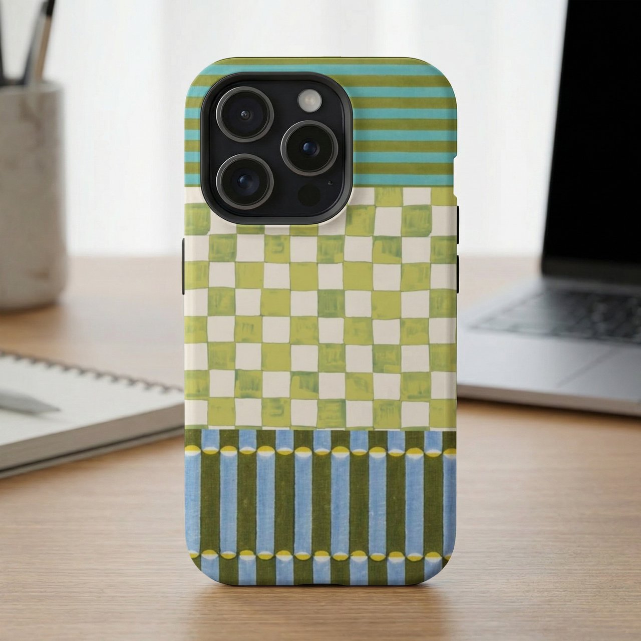 Green Checkerboard Stripes MagSafe® Phone Case