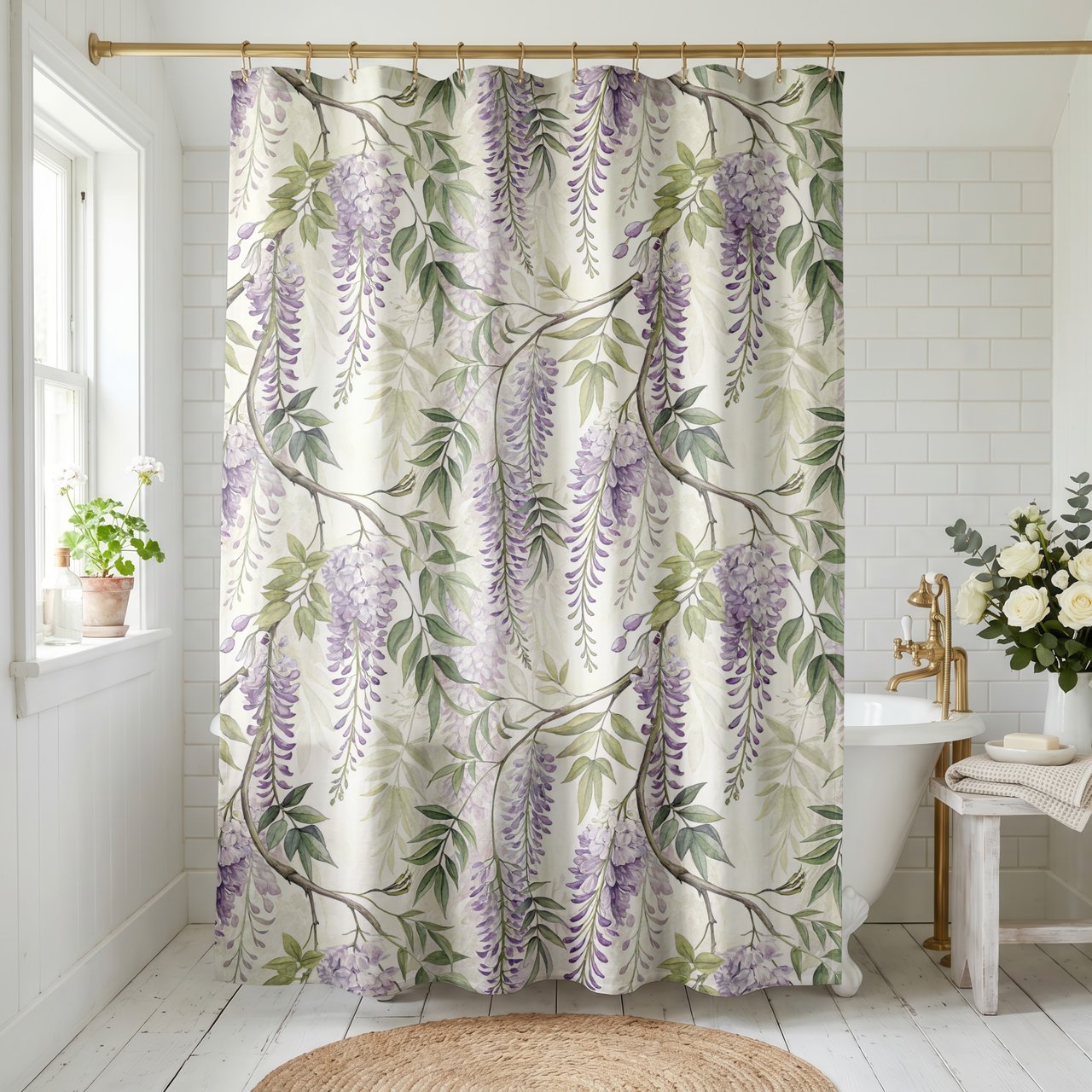 Serene Wisteria Garden Shower Curtain