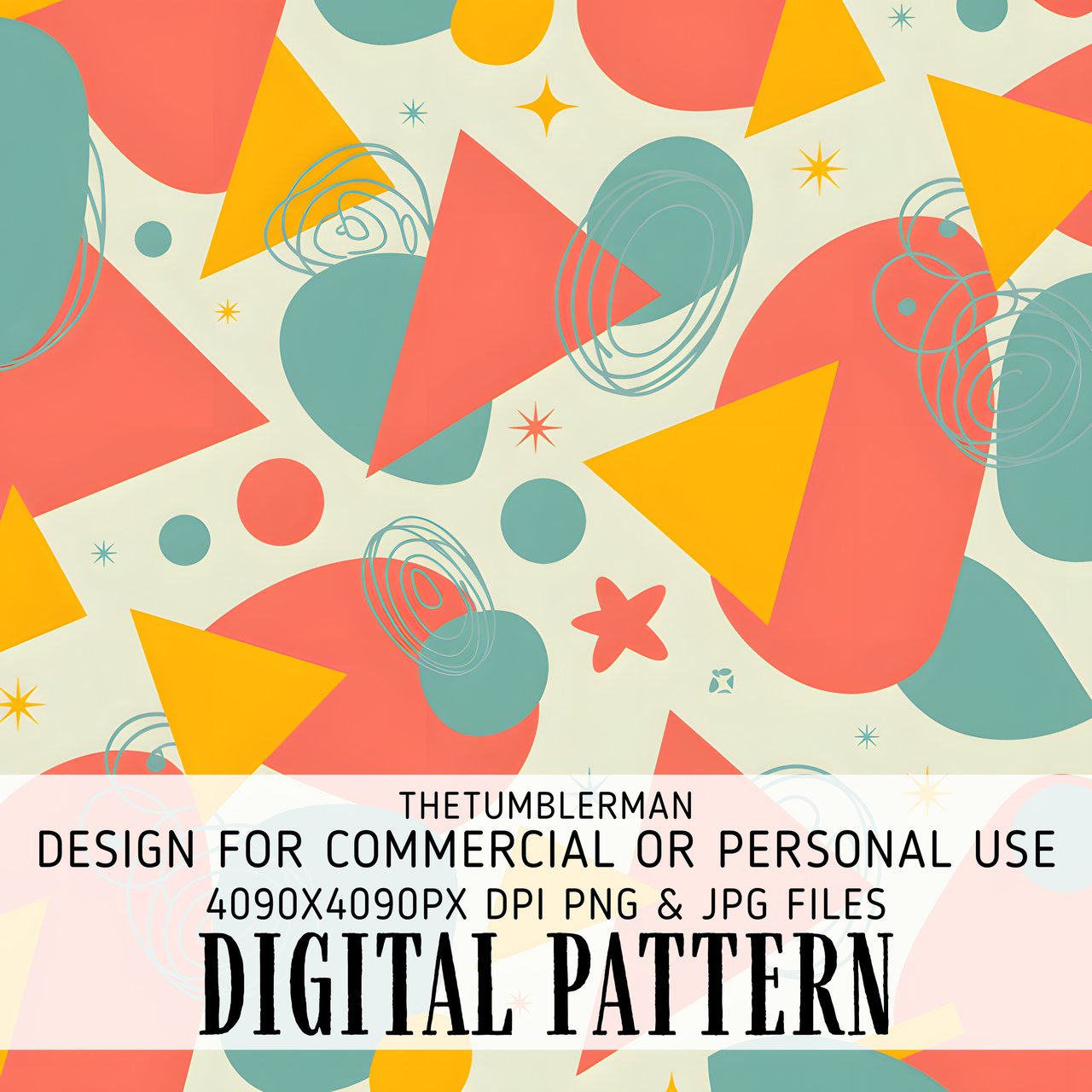 Digital Pattern Bundle, Abstract Shapes, Retro Design, 1950s Style, Printable Art, Commercial Use, Seamless Pattern, Digital Paper Pack