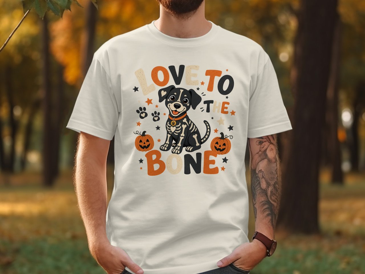 Love To The Bone Halloween Dog T-Shirt, Spooky Cute Skeleton Puppy Shirt, Funny Pet Lover Gift, Fall Dog Mom Tee, Autumn Pumpkin Apparel
