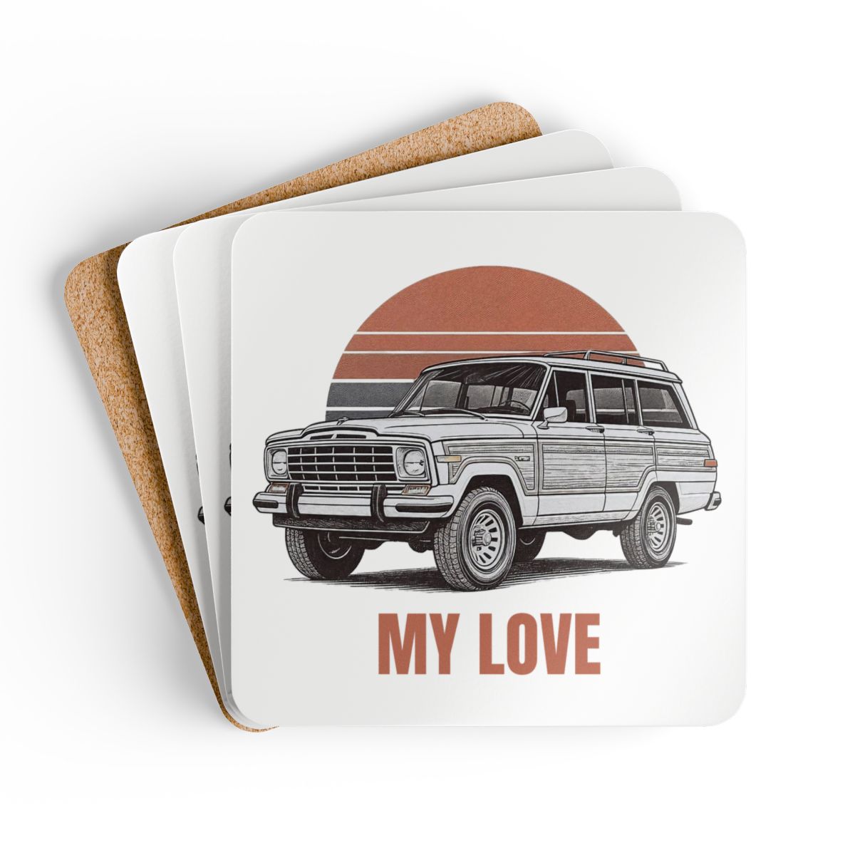 Grand Wagoneer 'My Love' Corkwood Coaster Set, The Waggy, Car Lover Gift, Petralla Shop