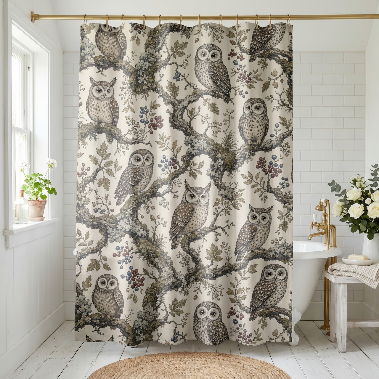 Whispering Woods Owl Shower Curtain