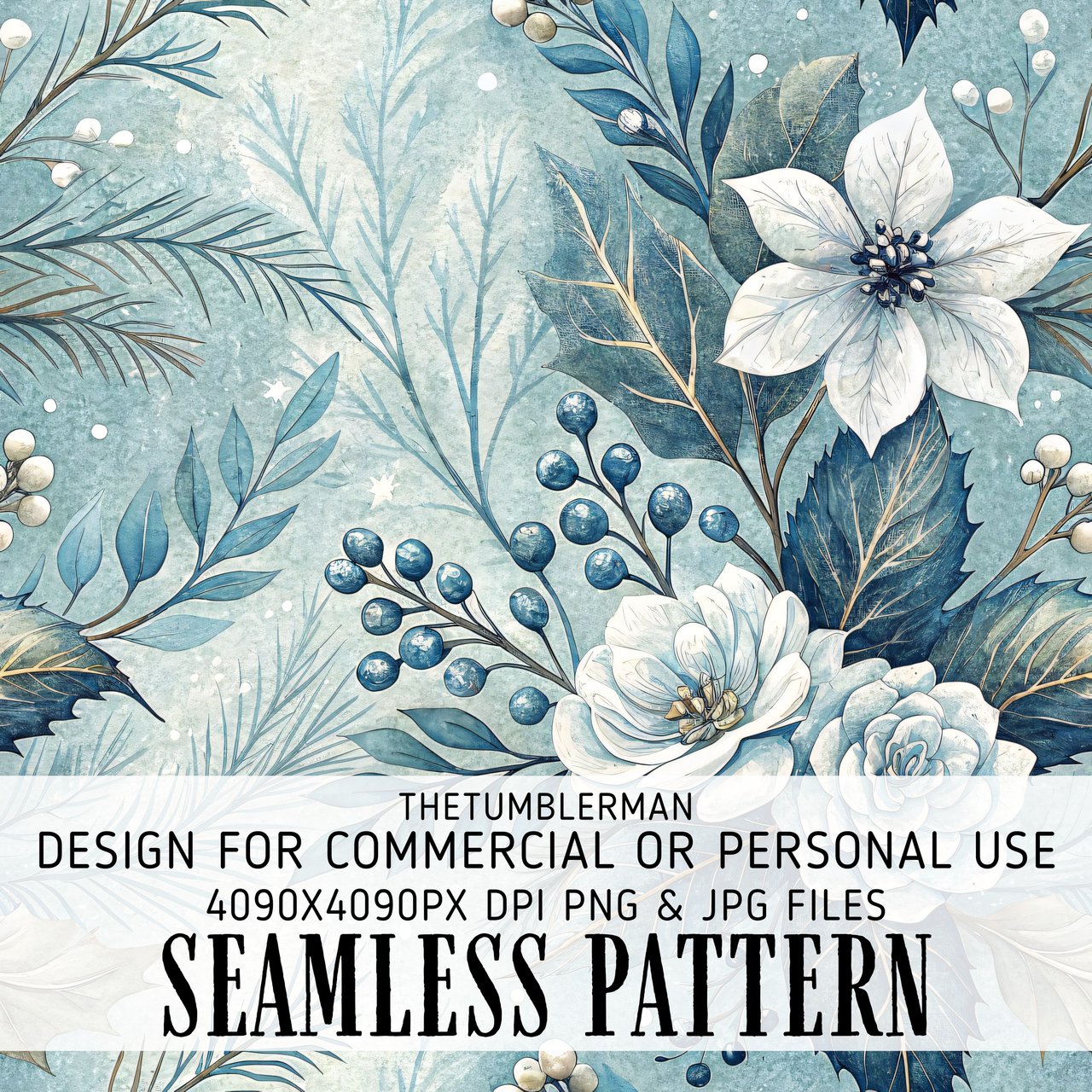 Winter Floral Tumbler Design, Digital Paper Pack, Watercolor Flowers, Printable PNG, Floral Junk Journal, Scrapbooking Paper