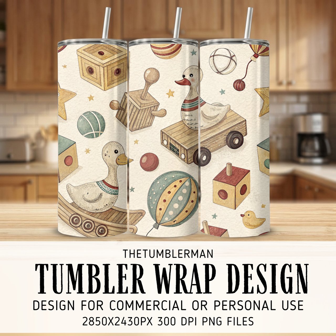 Watercolor Toybox Charm Digital Size Bundle Png
