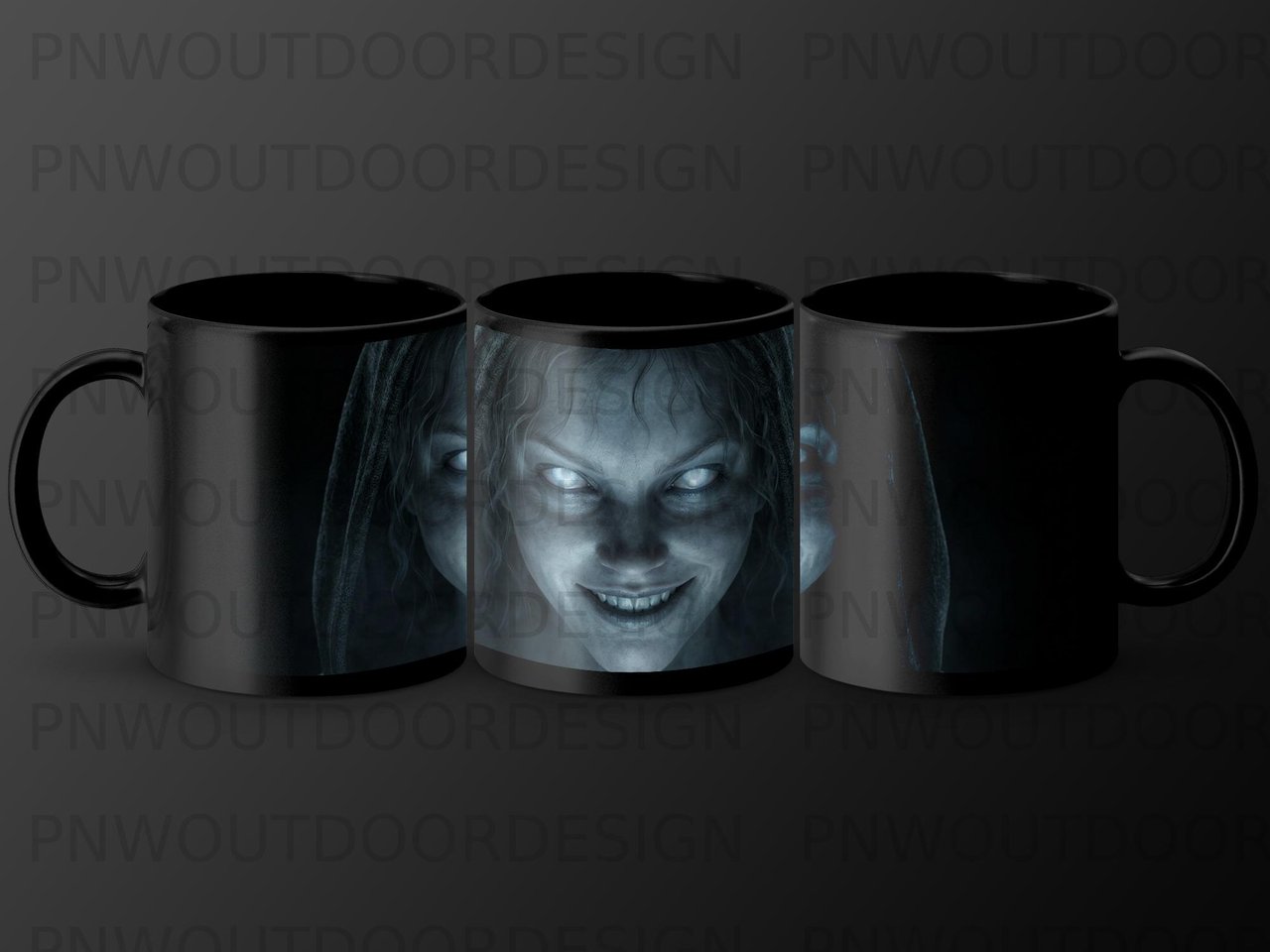 Haunted Ghost Face Mug Wrap PNG, Spooky Scary Woman Digital Design for 11oz 15oz Sublimation Mug, Horror