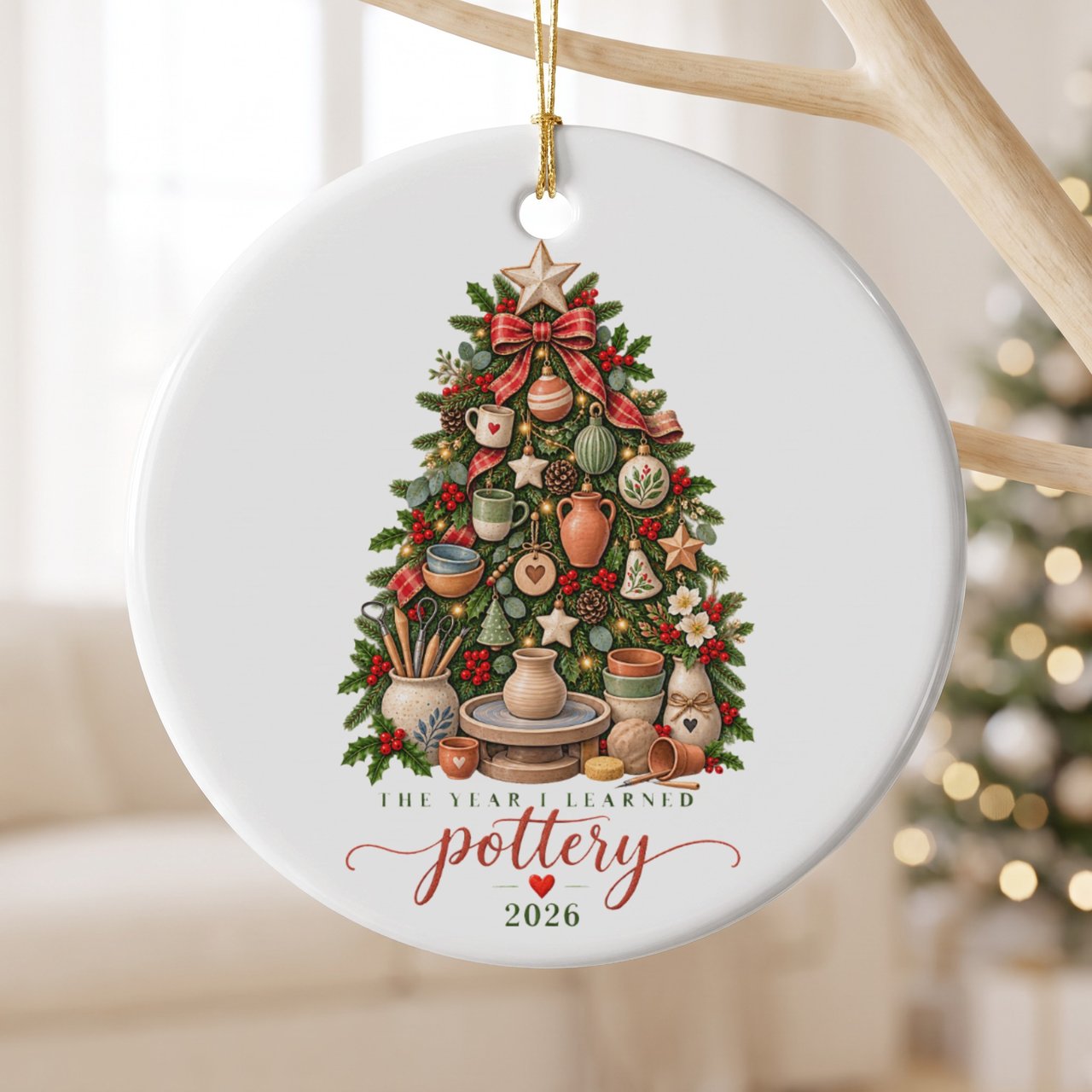 Pottery Christmas Tree Ornament, The Year I Learned Pottery Keepsake Decor, Ceramicist Gift for Pottery Lover, Ceramic Artist Studio Holiday