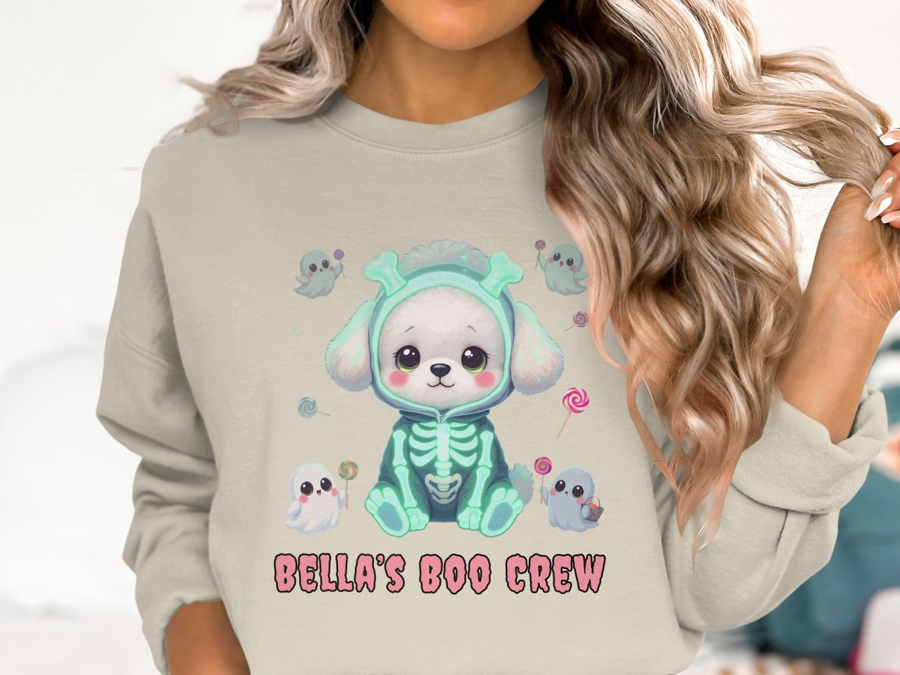 Cute Poodle Skeleton Costume Sweatshirt, Kids Halloween Cozy Pullover, Adorable Ghost Companions Design, adult and kid size t-shirts