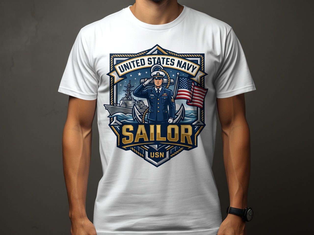 Proud US Navy Sailor T-Shirt for Military Veterans & Family | Patriotic American Flag & Ship Design Tee | Navy Appreciation Gift
