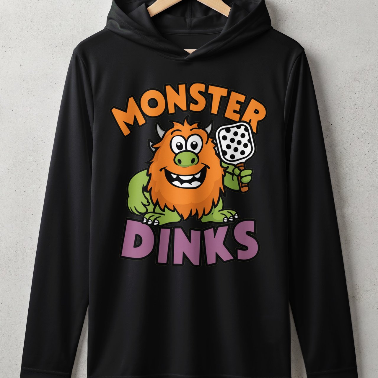 Pickleball Sport-Tek Performance Hood, Monster Dinks Graphic, Sun Defense Court Layer, Lightweight Hoodie