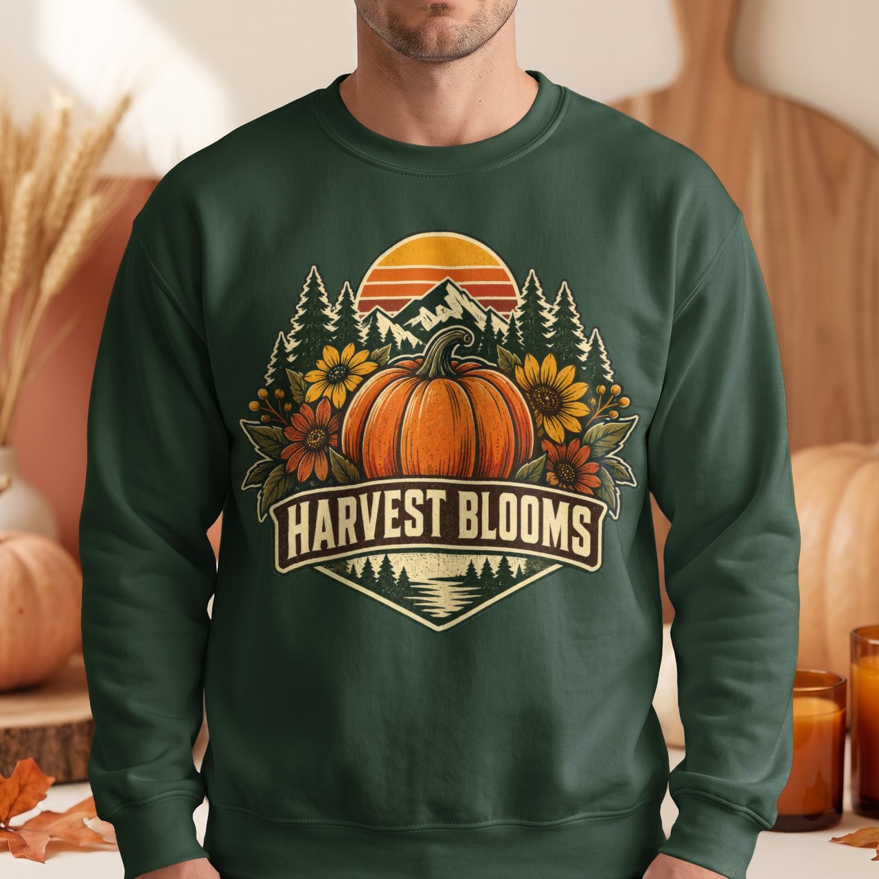 Vintage Fall Pumpkin Sweatshirt, Retro Harvest Blooms Hoodie, Cozy Autumn Mountain Graphic Tote Bag, Cute Cottagecore Floral Halloween Gift