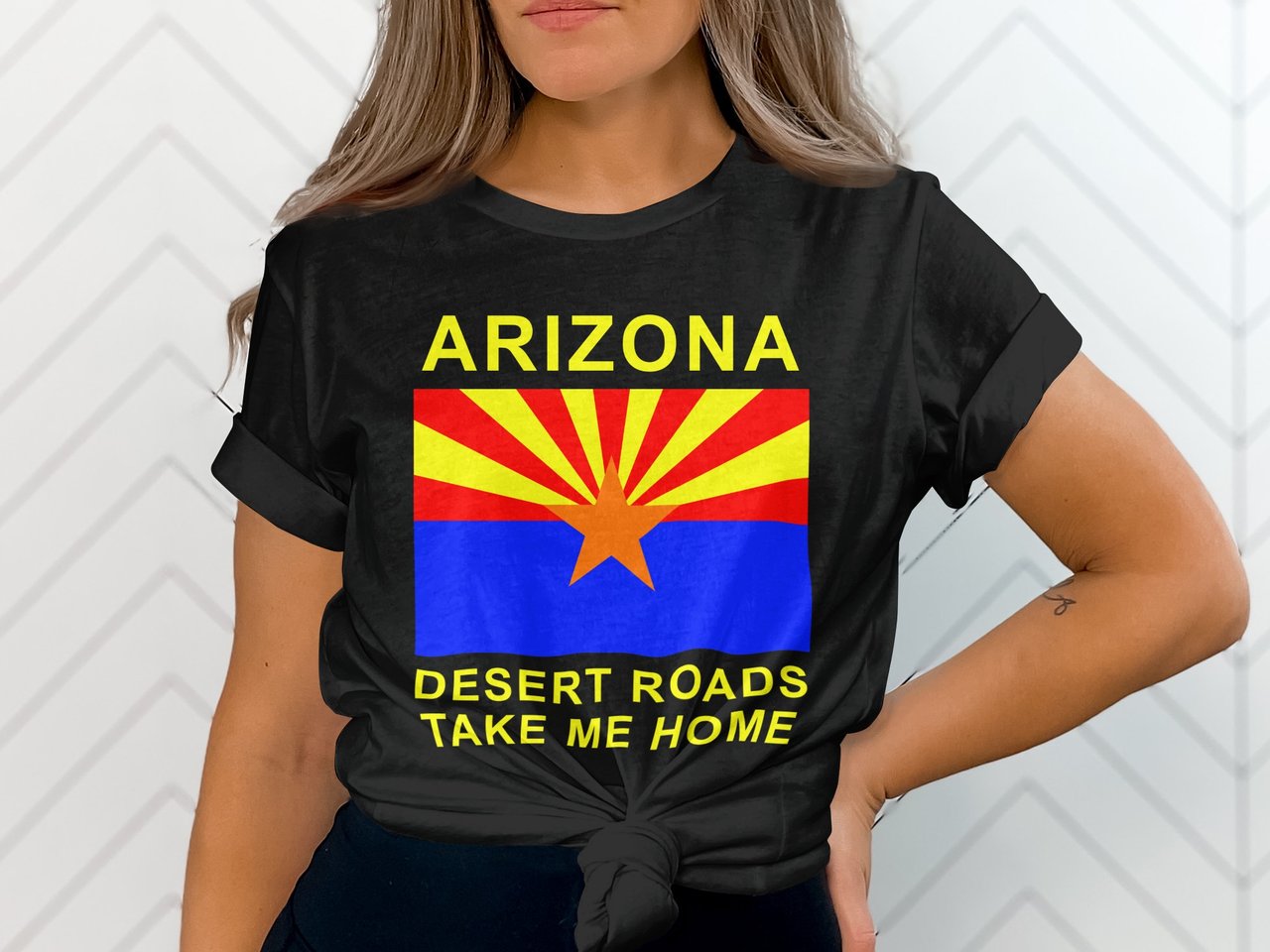 Arizona, the Southwest Grand Canyon State, full of Sun and Saguaro cactus, desert roads, hiking, camping graphic t-shirt