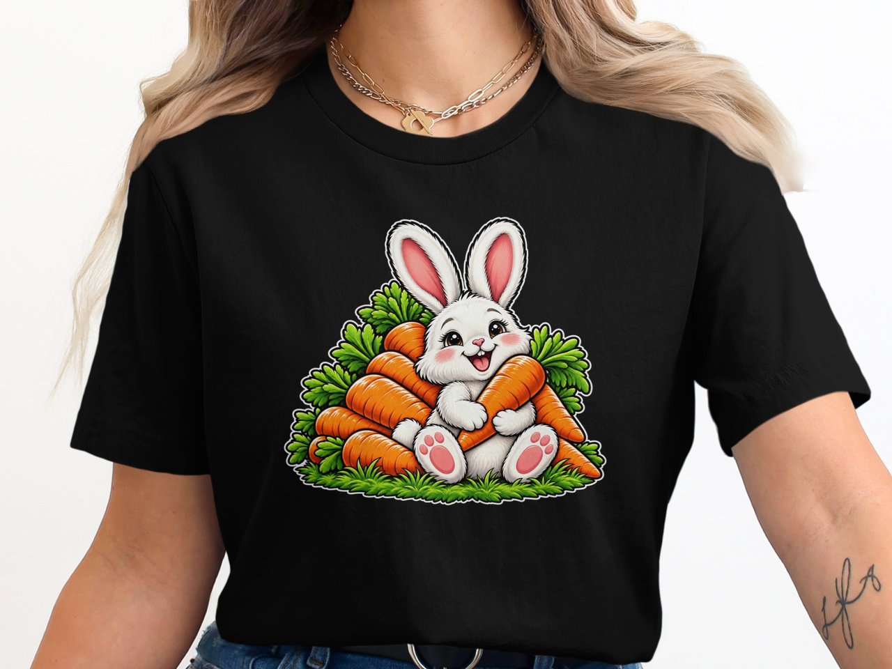 Cute lucky Bunny Rabbit T-Shirt, Carrots Graphic Tee, Animal Lover Gift, Soft Casual Apparel, Unisex Clothing
