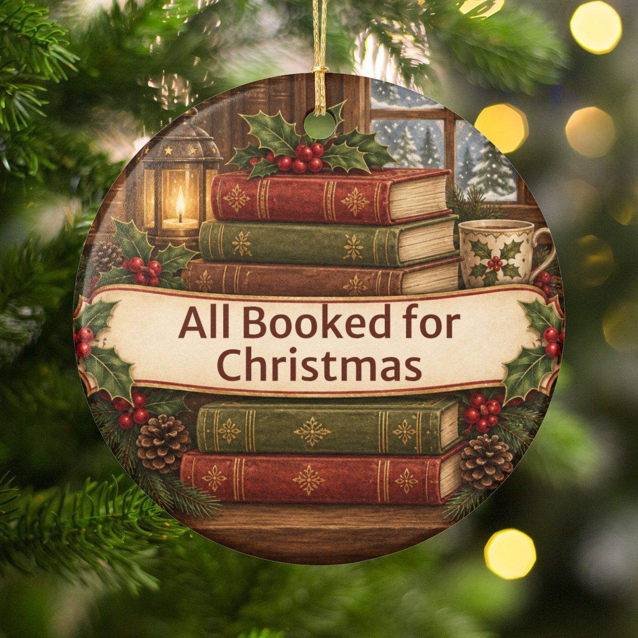 All Booked for Christmas Ornament, Book Lover Christmas Ornament, Bookish Holiday Decor, Cozy Reader Gift, Librarian Book Club Gift