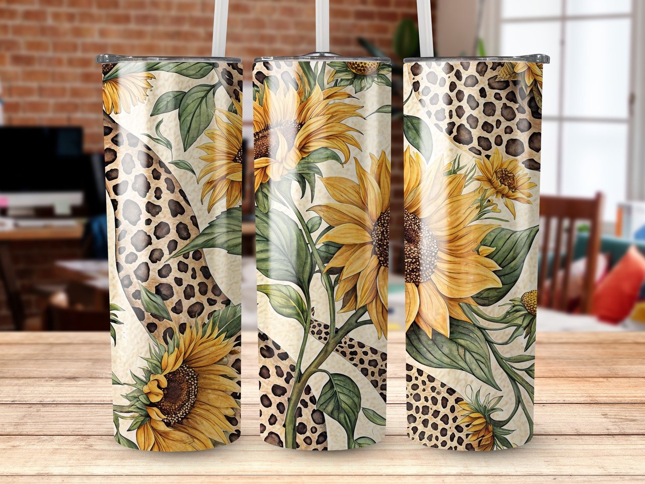 Sunflower Leopard 20oz Tumbler Wrap PNG, Leopard Print Tumbler Design, Floral Tumbler Sublimation, Leopard Tumbler, Tumbler Design