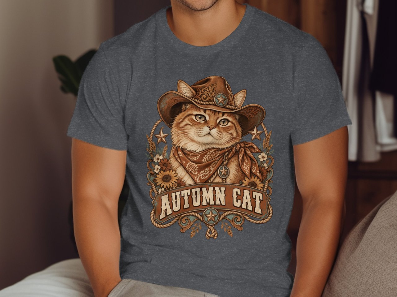 Autumn Cat Cowboy Tee or Sweatshirt