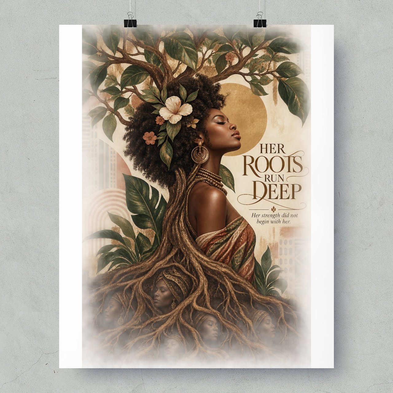 Black Woman Roots Poster, African American Framed Art Print, Ancestral Strength Wall Decor, Melanin Botanical Floral Artwork, Gift For Her