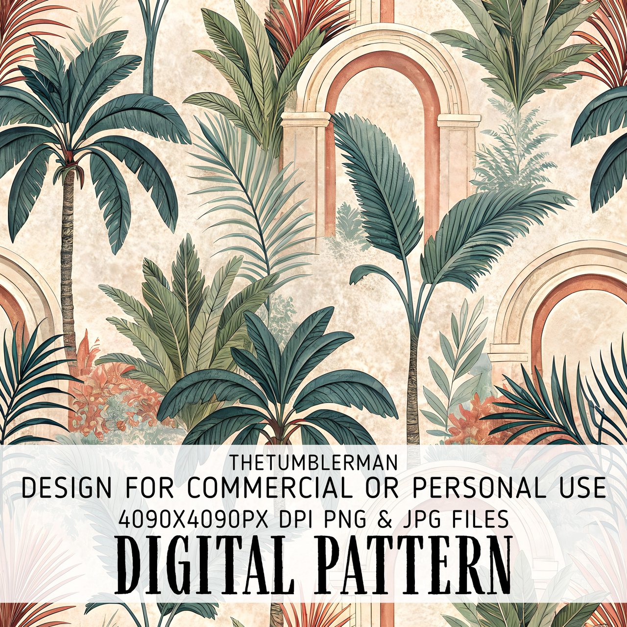 Tropical Palm Trees Digital Pattern Bundle, Jungle Leaves Digital Paper, Seamless Palm Pattern, Summer Print, Digital Design, Etsy Printable