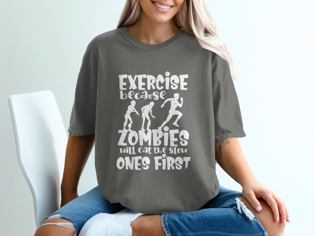 Exercise Because Zombies T-Shirt, Funny Zombie Running Sweatshirt, Humorous Fitness Tee, Apocalypse Runner Gift, Halloween Shirt