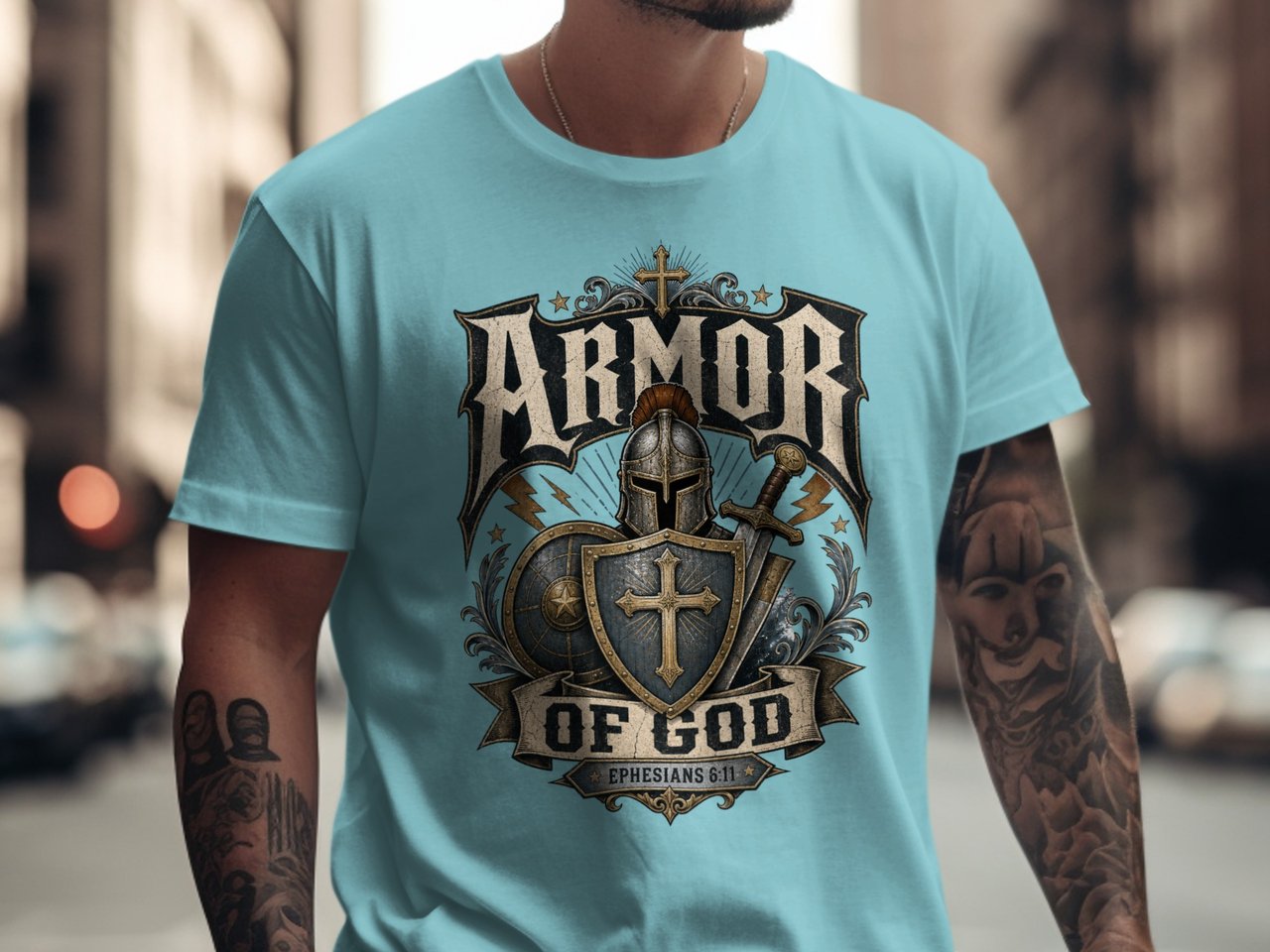 Armor of God T-Shirt | Ephesians 6:11 Quote Tee | Christian Faith Apparel Gift | Medieval Knight Warrior Religious Shirt | Vintage