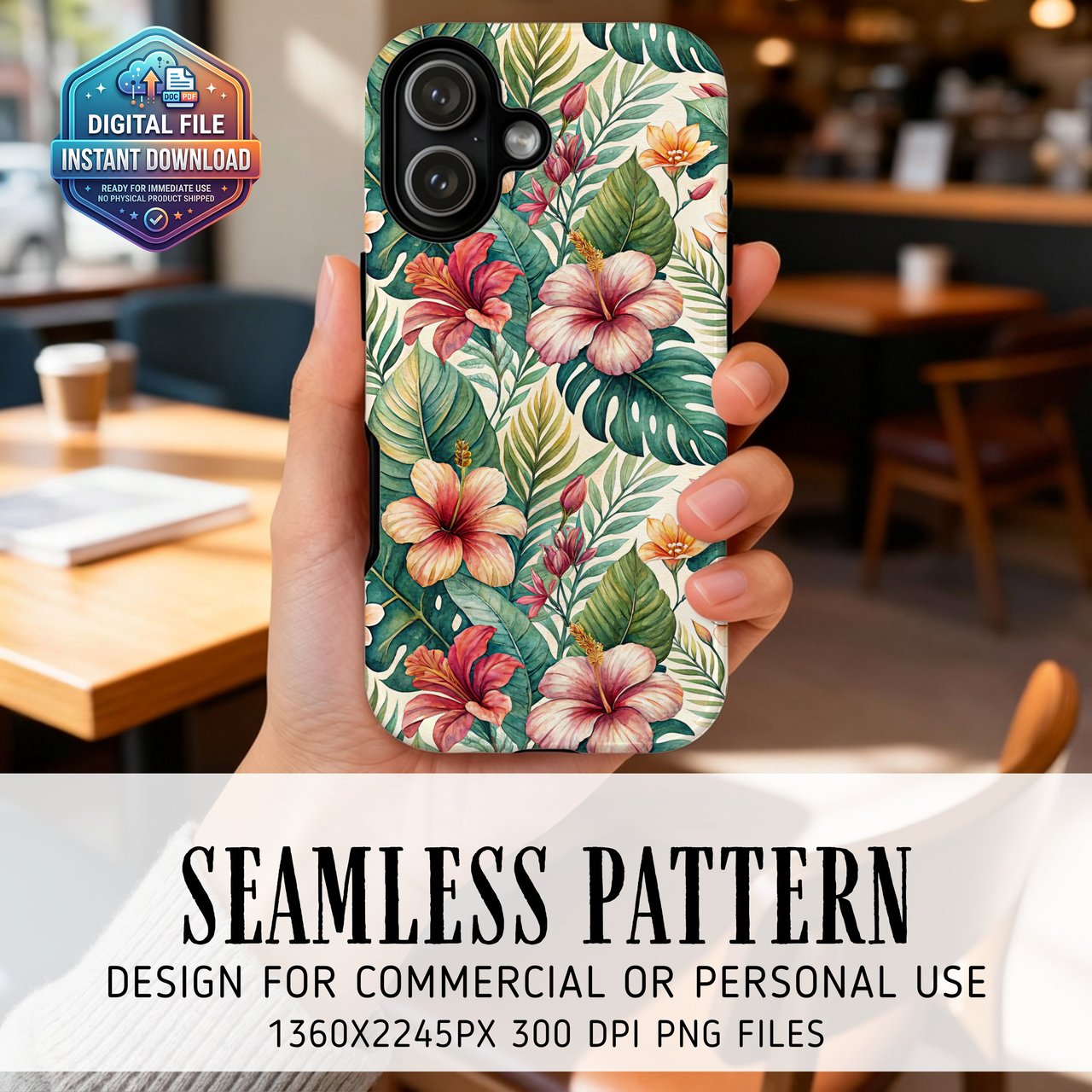 Tropical Hibiscus Floral Digital Download