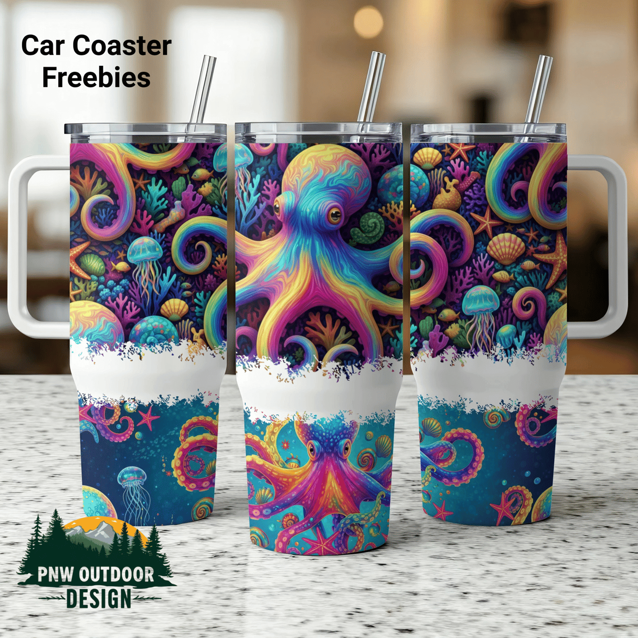 Rainbow Octopus Tumbler Wrap, 40oz Sublimation Design, Seamless Digital Download, Colorful Sea Life, Distressed Tapered