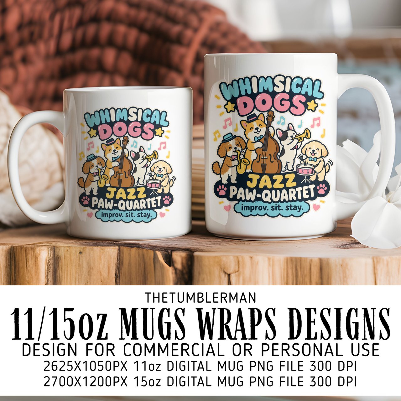 Whimsical Dogs Jazz Digital Mug Wrap