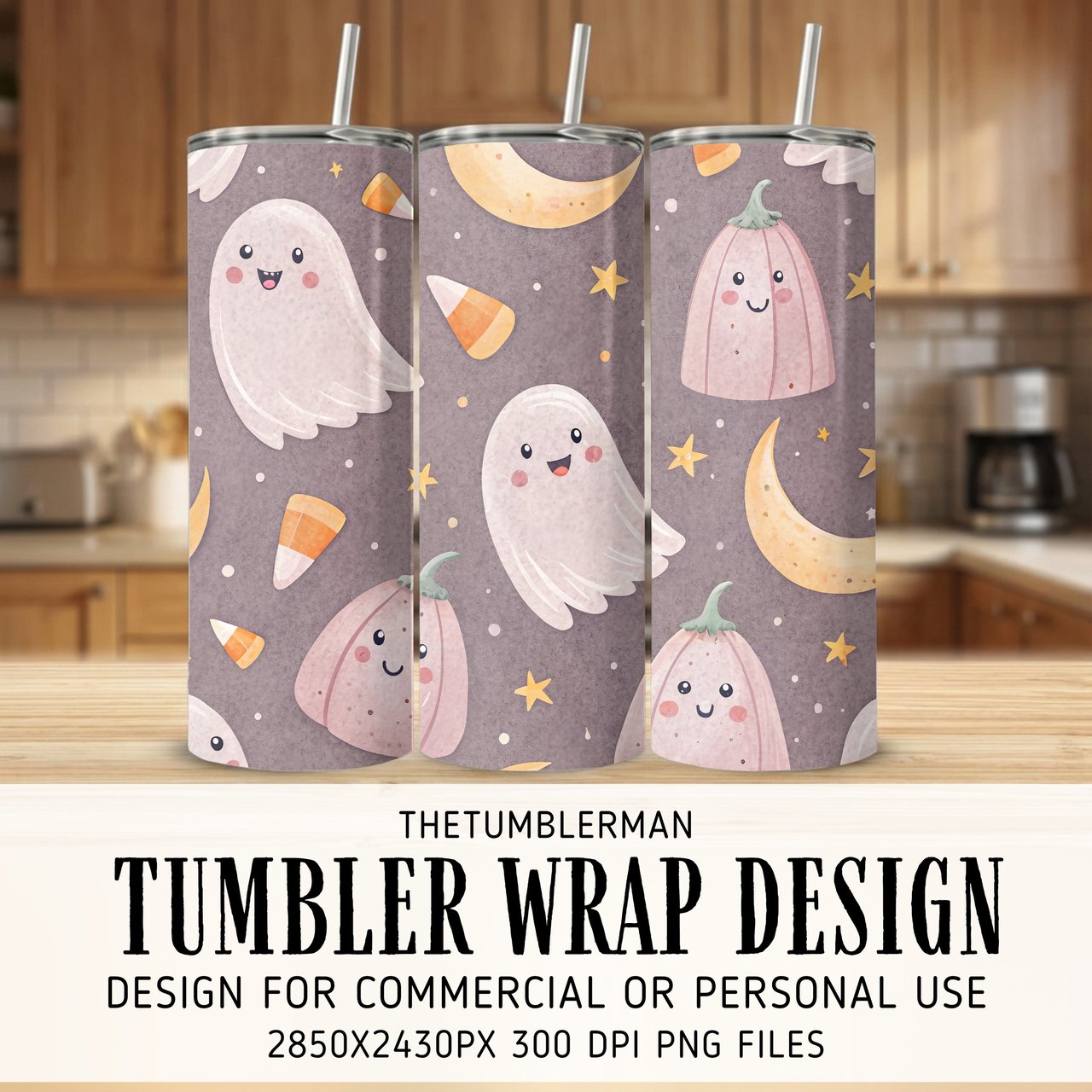 Kawaii Ghost & Pumpkin Wonderland Digital Size Bundle Png