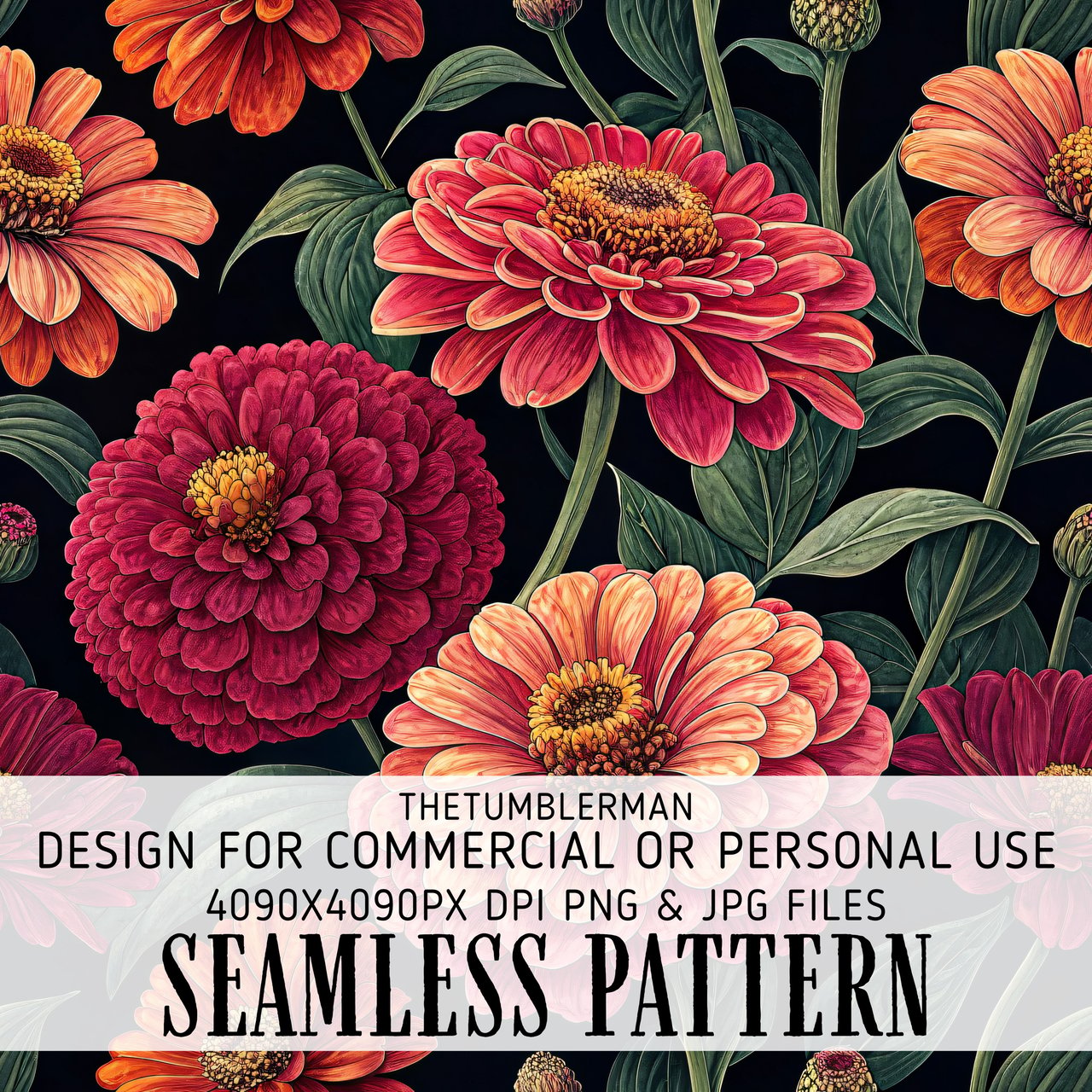 Zinnia Tumbler Design, Floral Digital Paper, Colorful Flower Background, Watercolor Flowers, Junk Journal Printable, Scrapbooking Paper