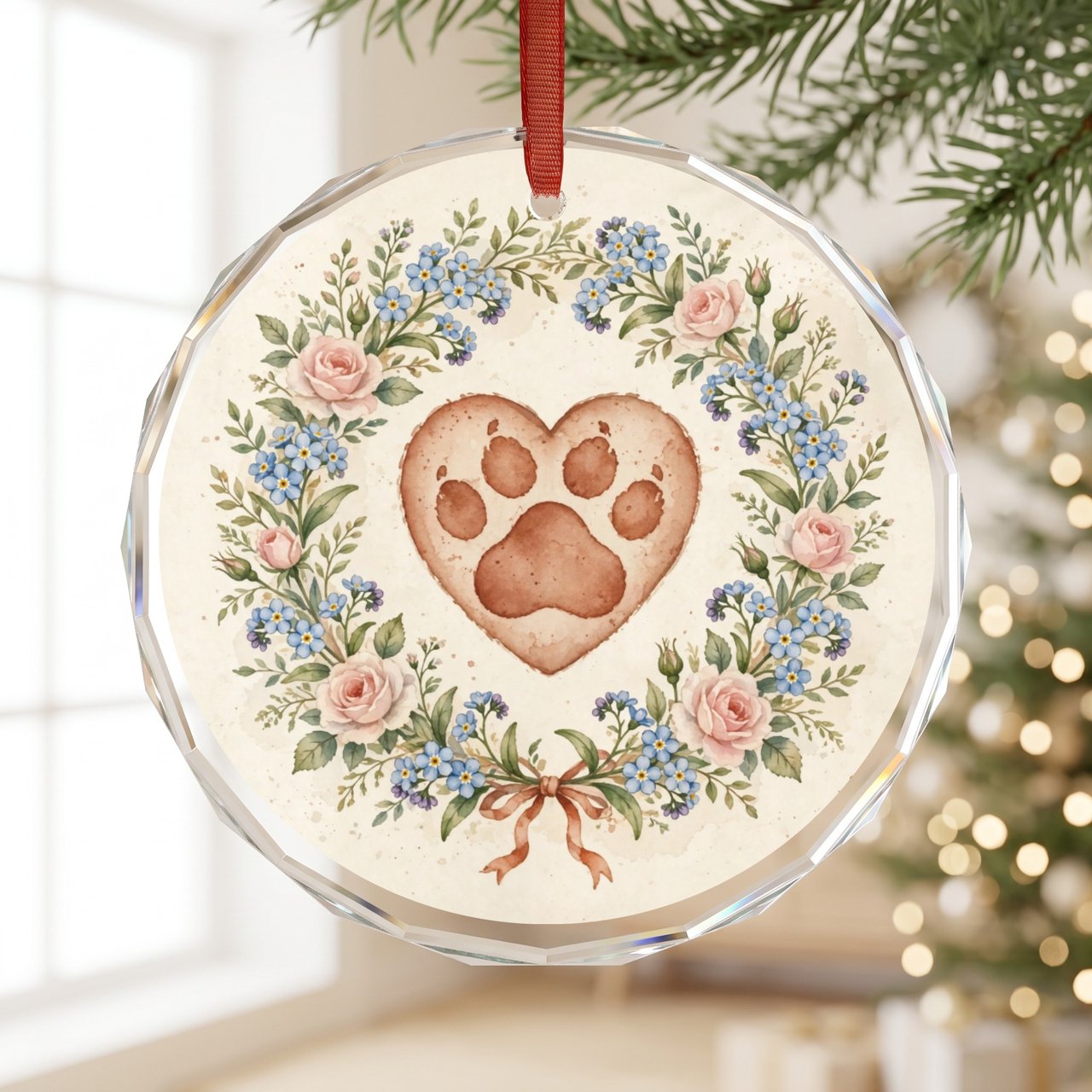 Personalized Pet Memorial Ornament | Heart Paw Print Wreath | Pet Loss Gift