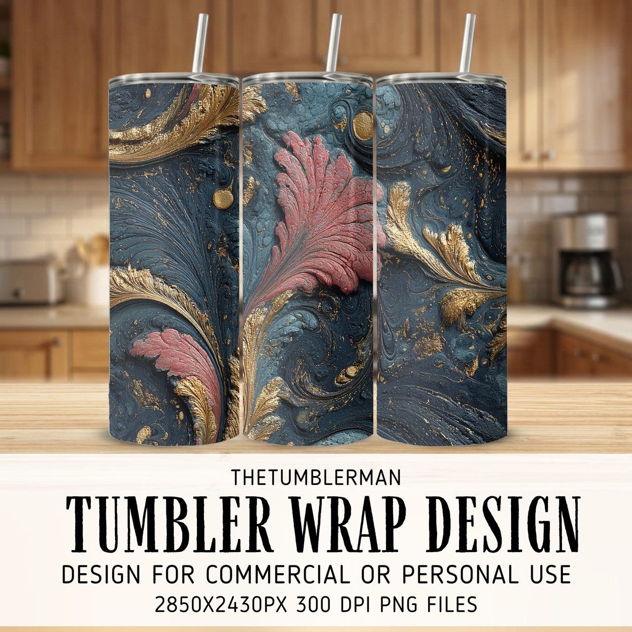 20 oz Tumbler Wrap Sublimation Design, Abstract Floral Tumbler, Straight and Tapered Wrap png, Digital Download, Ornate Tumbler Design