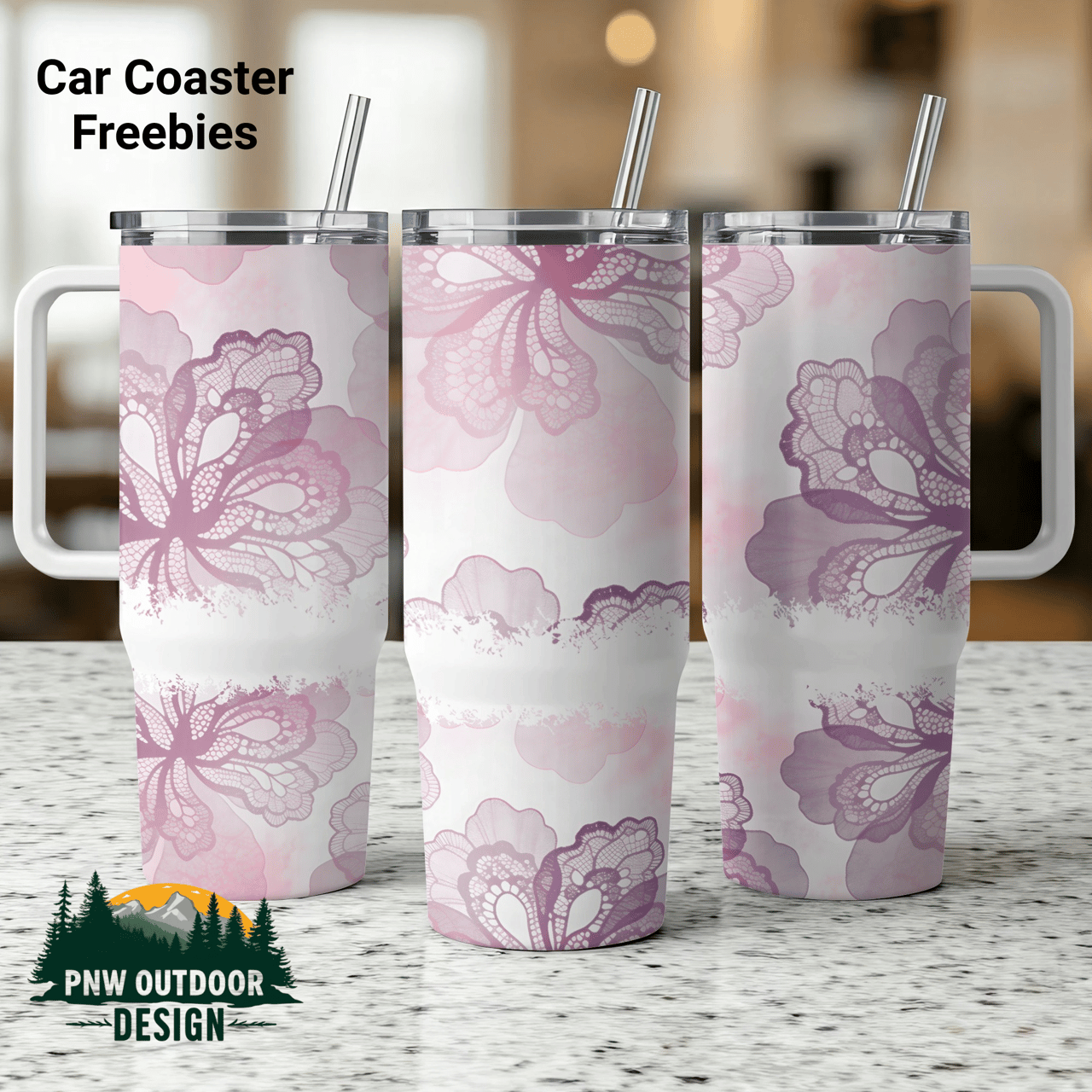 40oz Tumbler Sublimation Wrap, Seamless Distressed Tapered, Pink Lace Floral Digital Design, Elegant Flower Tumbler Design, Pink Flower PNG