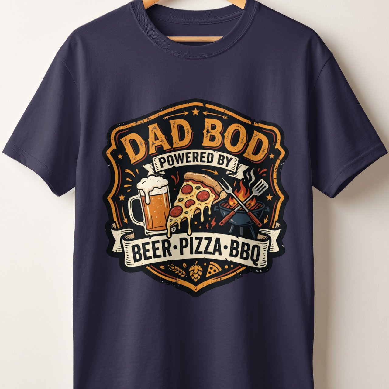 Dad Bod Powered By Beer Pizza BBQ T-Shirt, Funny Father's Day Gift, Husband Birthday Shirt, Grill Master Apparel